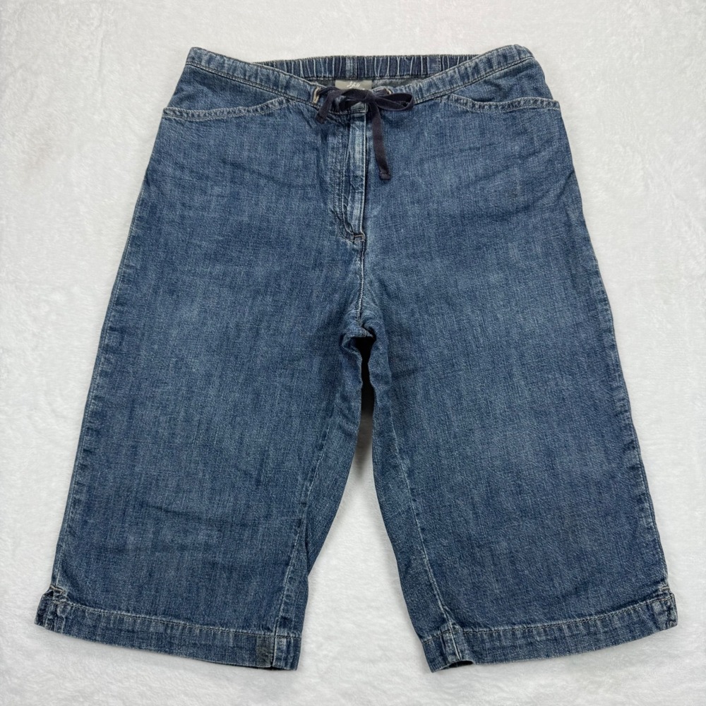 J Jill Denim Culottes Cropped Wide Leg Drawstring Waist Blue Jeans Size 2
